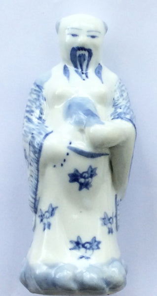 Porcelain Blue & White Glazed Chinese Monk Figurine