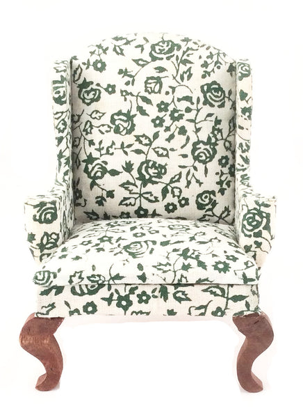 Miniature Queen Anne High Back Chair Floral (Green)