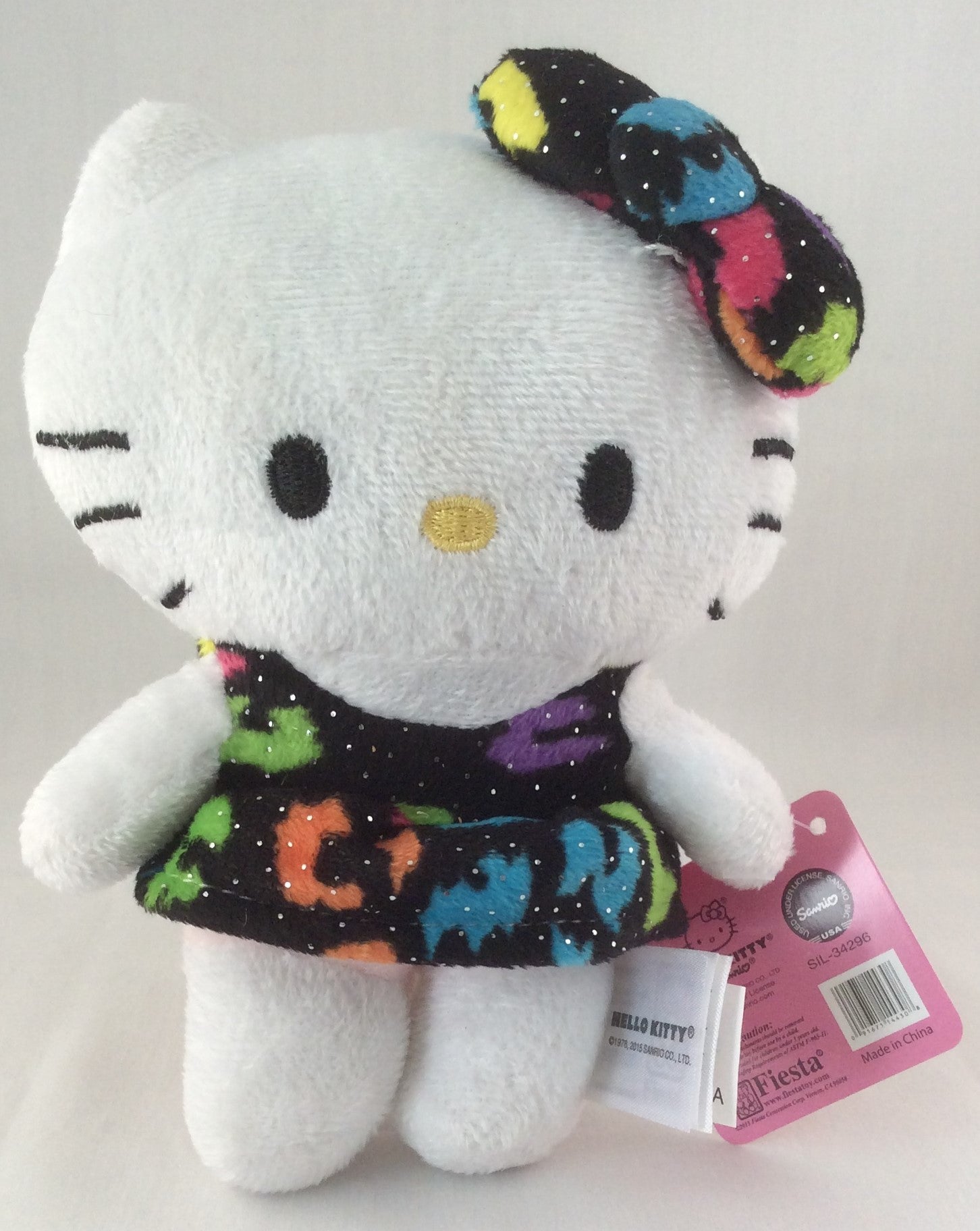 Hello Kitty Plush 6" Wearing Black Dress with Glitter by Sanrio 2015