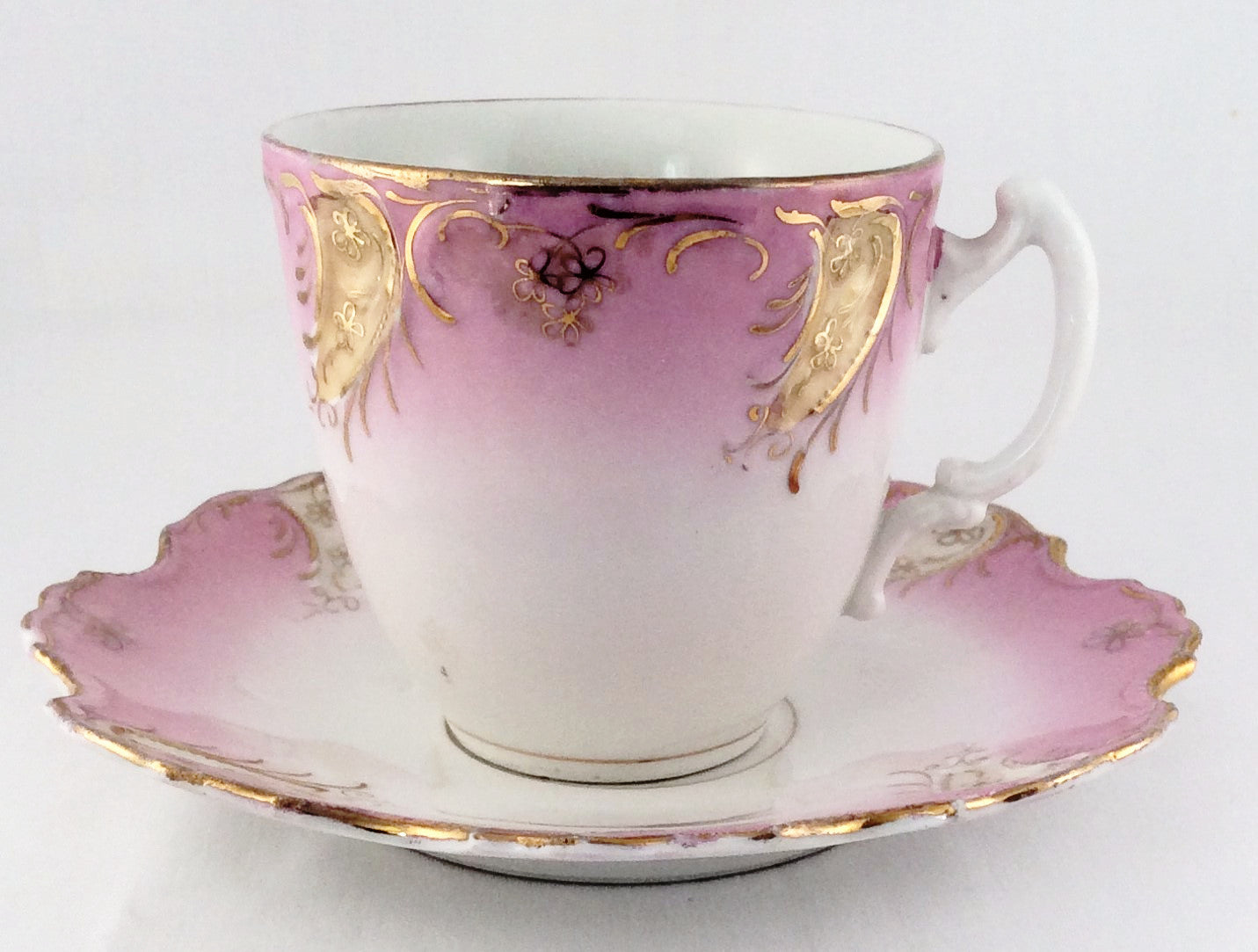 Tea Cup And Saucer - Hand Painted in Soft Pink with Gold Accents