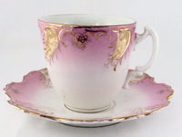 Tea Cup And Saucer - Hand Painted in Soft Pink with Gold Accents