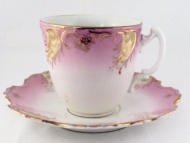 Tea Cup And Saucer - Hand Painted in Soft Pink with Gold Accents
