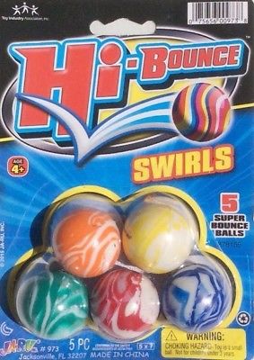 Ja-Ru Hi-Bounce Swirls, 5 Super Bounce Balls, Multi-Color, Set of 5 Balls