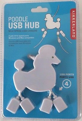 Kikkerland 4 Ports USB, Poodle USB Hub, White