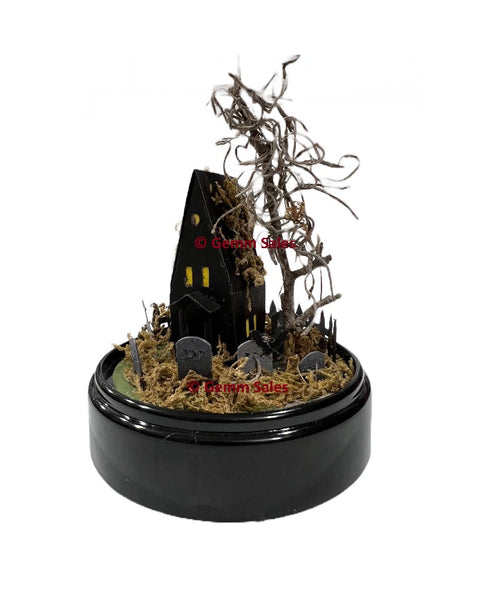 Miniature Halloween Scene Spooky Graveyard - 5" Cloche