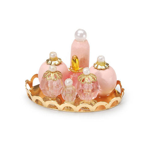 Timeless Minis - Miniature - Vanity Tray with Pink Bottles - 1.5 inches - 1 set