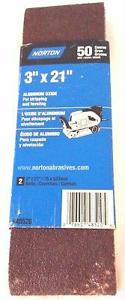 Norton Aluminum Oxide Belts, 50 Grit, 3" x 21", 2 PK, #48520