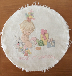 Precious Moments Cross Stitch Finished Piece Baby's 1st. Birthday