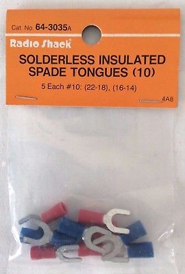 RadioShack Solderless Insulated Spade Tongues, No. 64-3035A, Set of 10