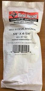 Red Head Concrete Anchors, Hex Sleeve Anchors 5/8" x 4-1/4"