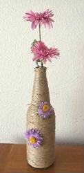 Summer Vase Glass Bottle with Purple & Pink Summer Flowers - Handmade
