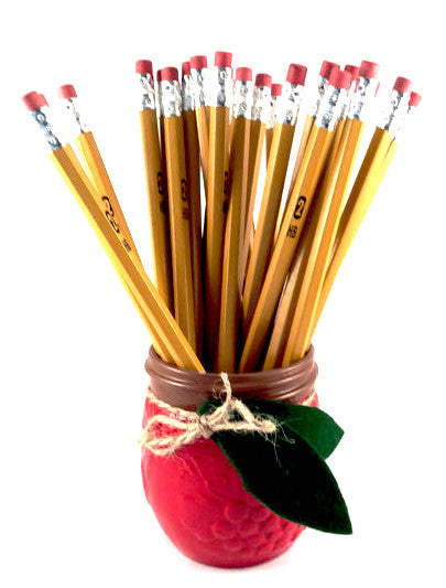 Teacher Pencil Holder Apple - Hand Painted