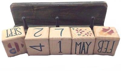 Terry's Village Wood Block Calendar With Shelf, Distressed Green