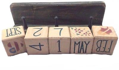 Terry's Village Wood Block Calendar With Shelf, Distressed Green