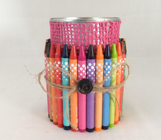 Tin Can Pencil Holder Back to School Desk Organizer Handmade