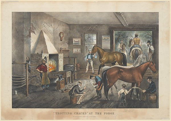 "Trotting Cracks" At The Forge, Currier & Ives Colored Lithograph 1964-1965