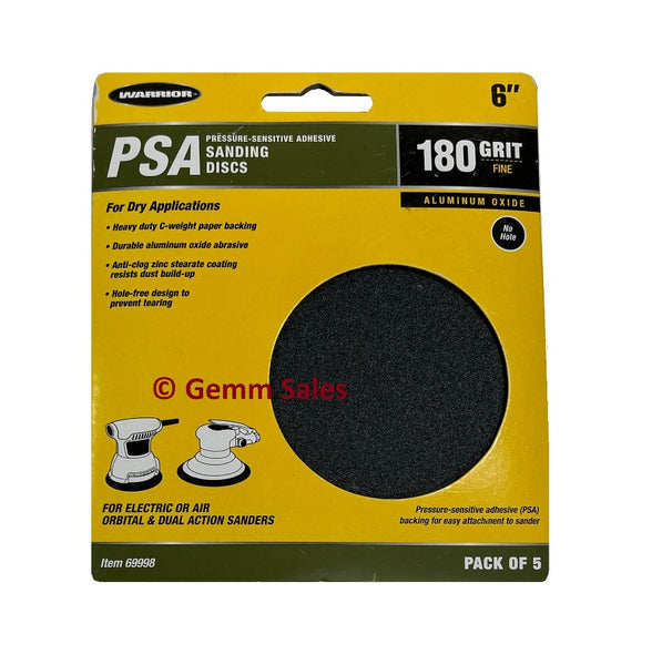 Warrior PSA Sanding Discs 6" 180 Grit-Fine, 4 Pack