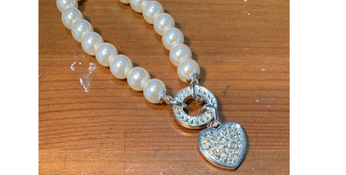 Nataliya V. Collister Faux Pear Bracelet with Rhinestones Heart Charm