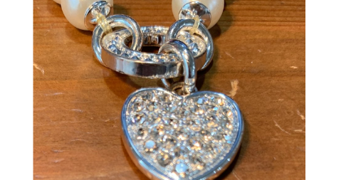 Nataliya V. Collister Faux Pear Bracelet with Rhinestones Heart Charm