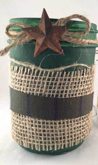 Mason Jar Flower Vase, Wide Mouth Mason Jar, Rustic Decor, Country Jar Vase, Primitive Metal Star
