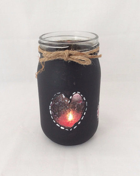 Mason Jar Hand Painted with Black Chalk Paint, Candle Holder