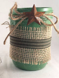 Mason Jar Flower Vase, Wide Mouth Mason Jar, Rustic Decor, Country Jar Vase, Primitive Metal Star