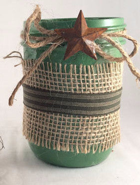 Mason Jar Flower Vase, Wide Mouth Mason Jar, Rustic Decor, Country Jar Vase, Primitive Metal Star