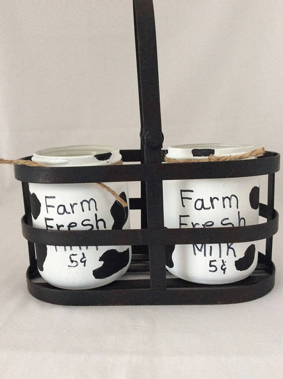 Country Jars with Metal Basket, Rustic Decor, Primitive Decor
