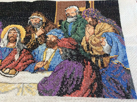 The Last Supper in Cross Stitch, Handmade Cross Stitch Finished Piece