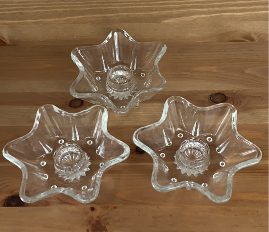 Vintage Clear Glass Star Shaped Candle Holders Set of 3
