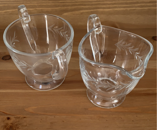 Vintage Etched Glass Creamer and Sugar Bowl Set