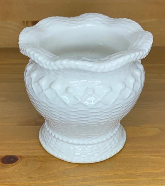Vintage Small Tall White Porcelain Round Basket Pot Unsigned