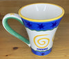 Kamora Ceramic Mug Yellow Spiral Swirl, Blue and Yellow Stars