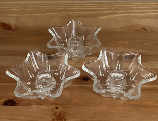 Vintage Clear Glass Star Shaped Candle Holders Set of 3