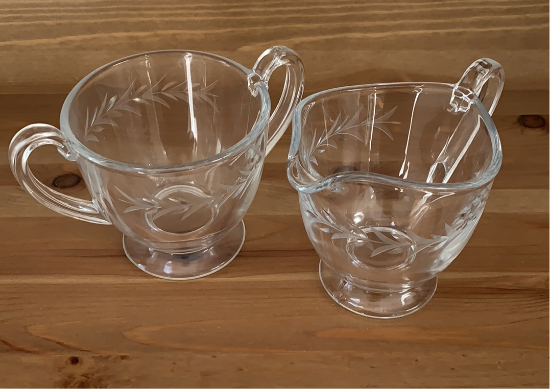 Vintage Etched Glass Creamer and Sugar Bowl Set