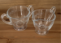 Vintage Etched Glass Creamer and Sugar Bowl Set
