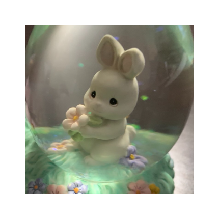 Precious Moments Easter Bunny Snowglobe Girl with Easter Basket 1997